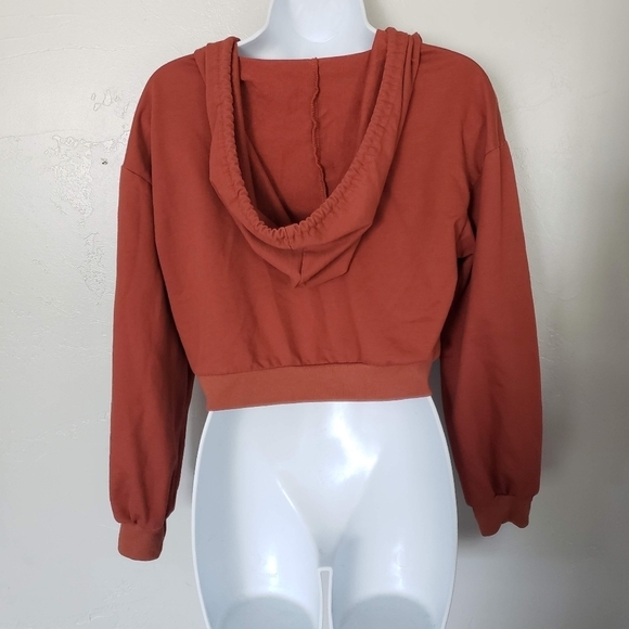 Rust Orange Cropped Long Sleeve Hooded Sweatshirt Small Shein Fall - Picture 2 of 6
